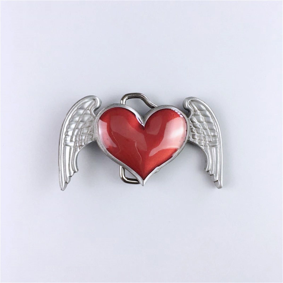 Vintage Enamel Heart Angel Wings Belt Buckle