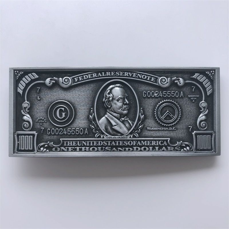 Vintage Real Size 1000 Dollar Bill Money Belt Buckle