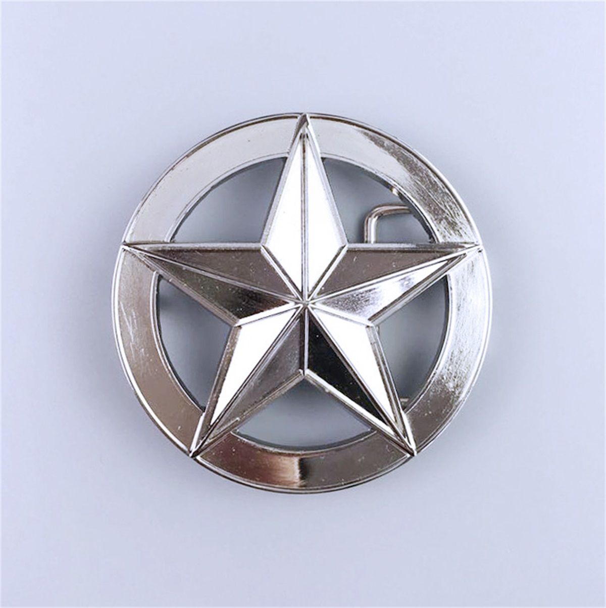 Bright Silver Circle Star Belt Buckle