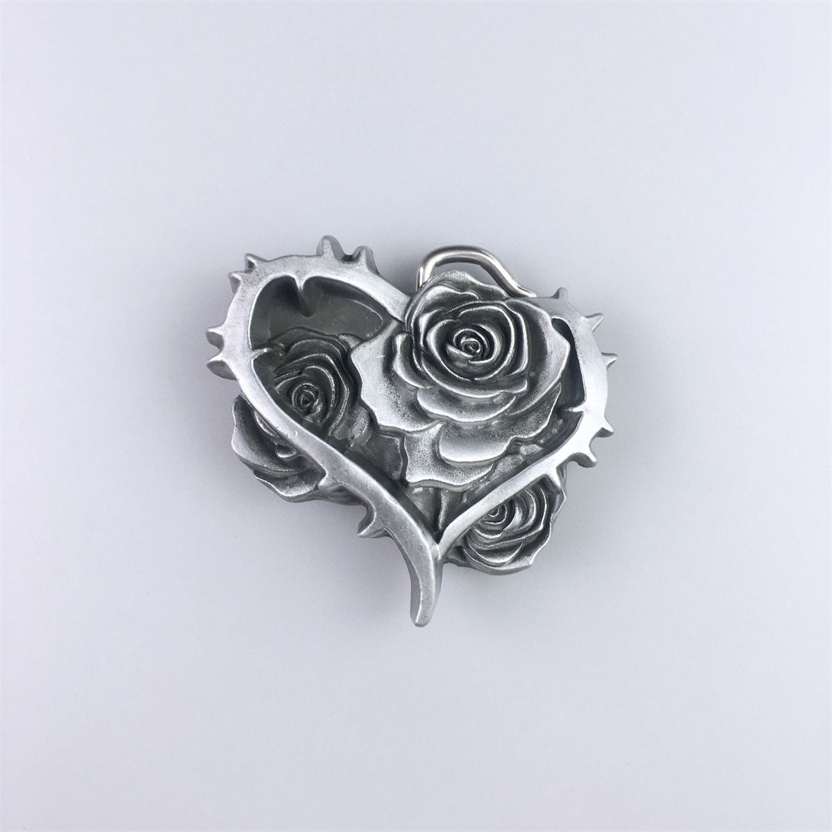 Antique Brushed Silver Rose Flower Floral Western Cowgirl Belt Buckle Hebilla