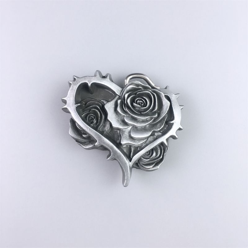 Antique Brushed Silver Rose Flower Floral Western Cowgirl Belt Buckle Hebilla BUCKLE-T090AS
