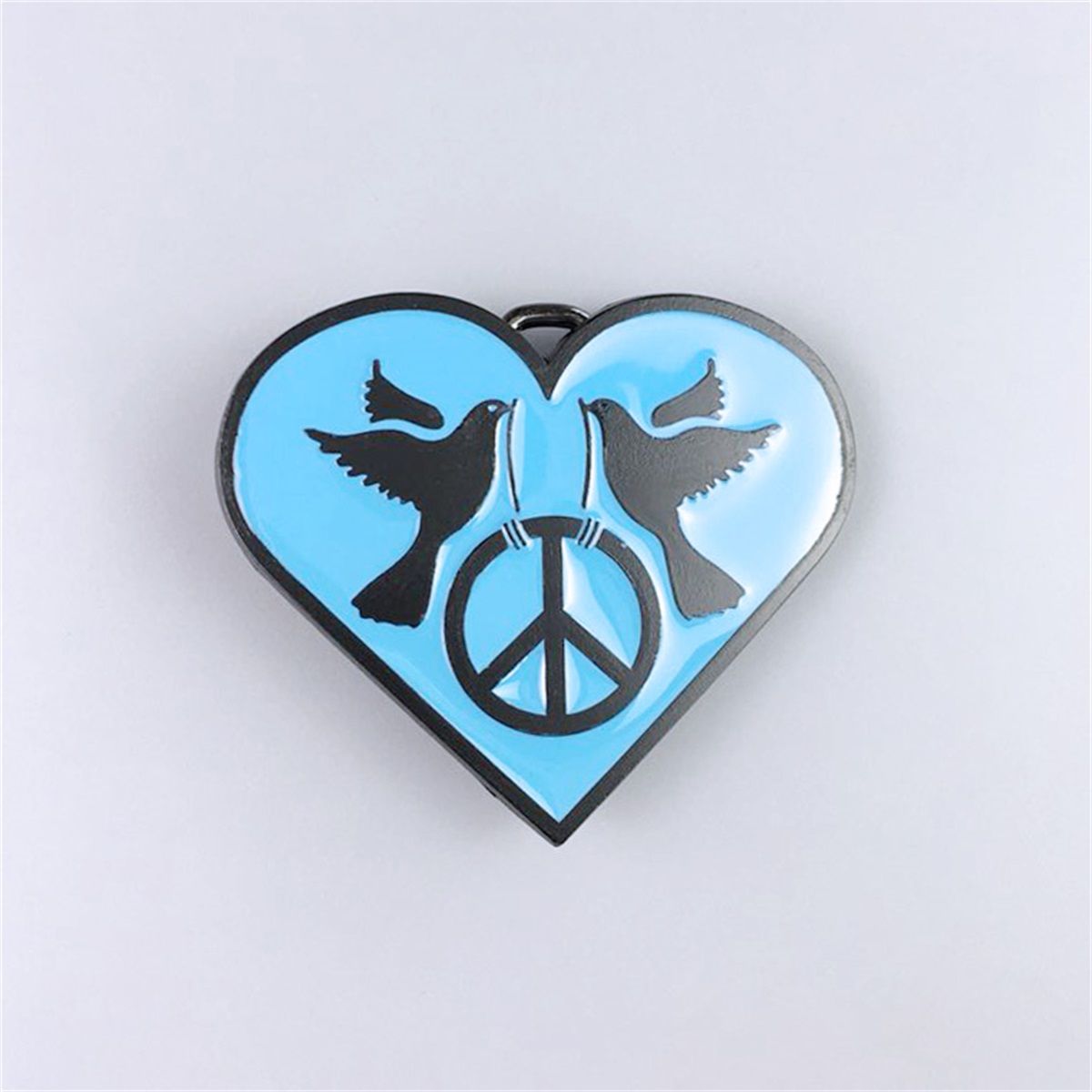 Heart With Peace Sign Blue Enamel Belt Buckle Boucle