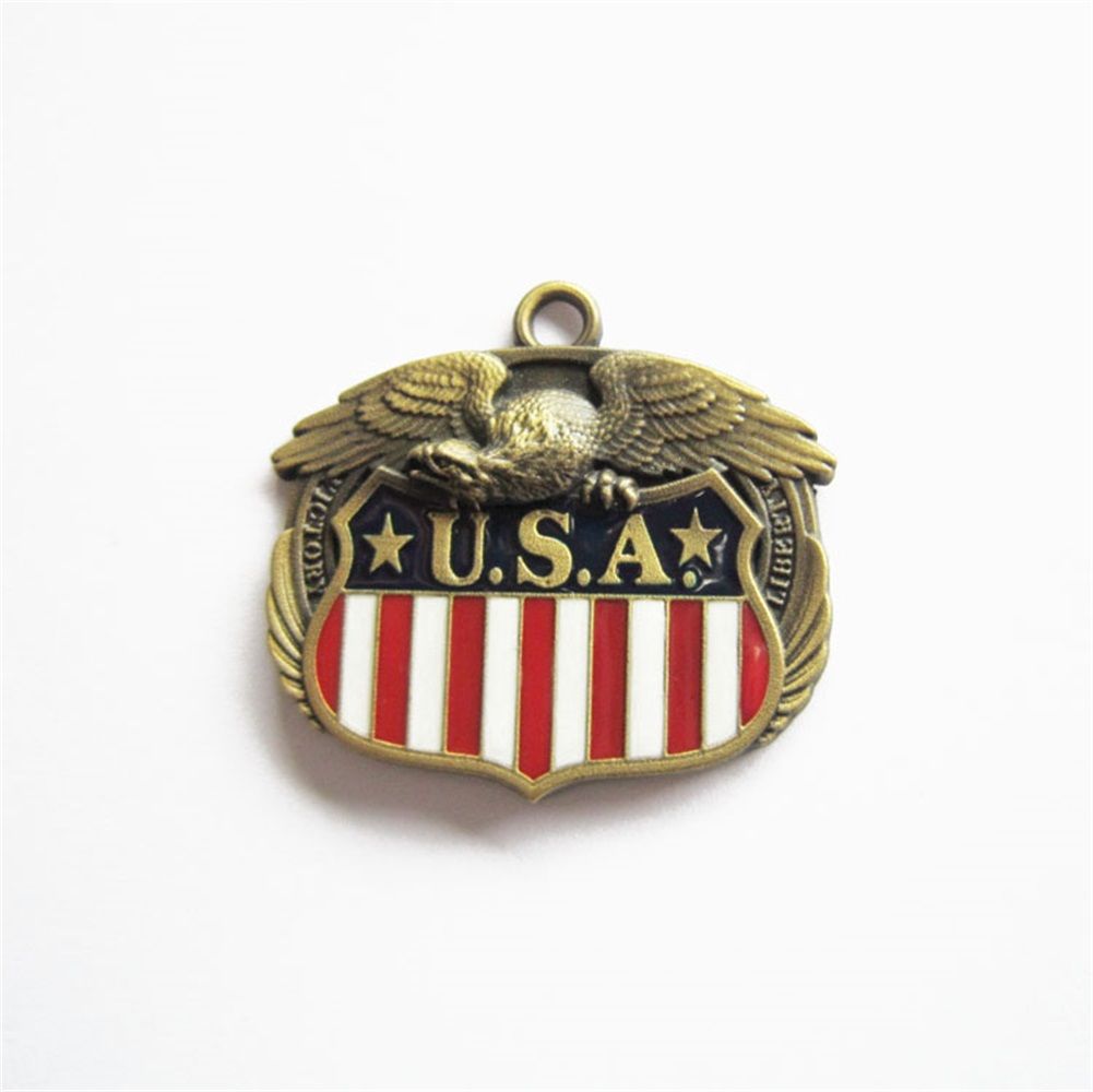 Vintage Bronze Plated USA Eagle Flag Charm Pendant