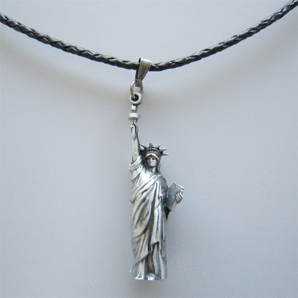 Liberty Enlightening the World Pendant Charm Braided Leather Necklace