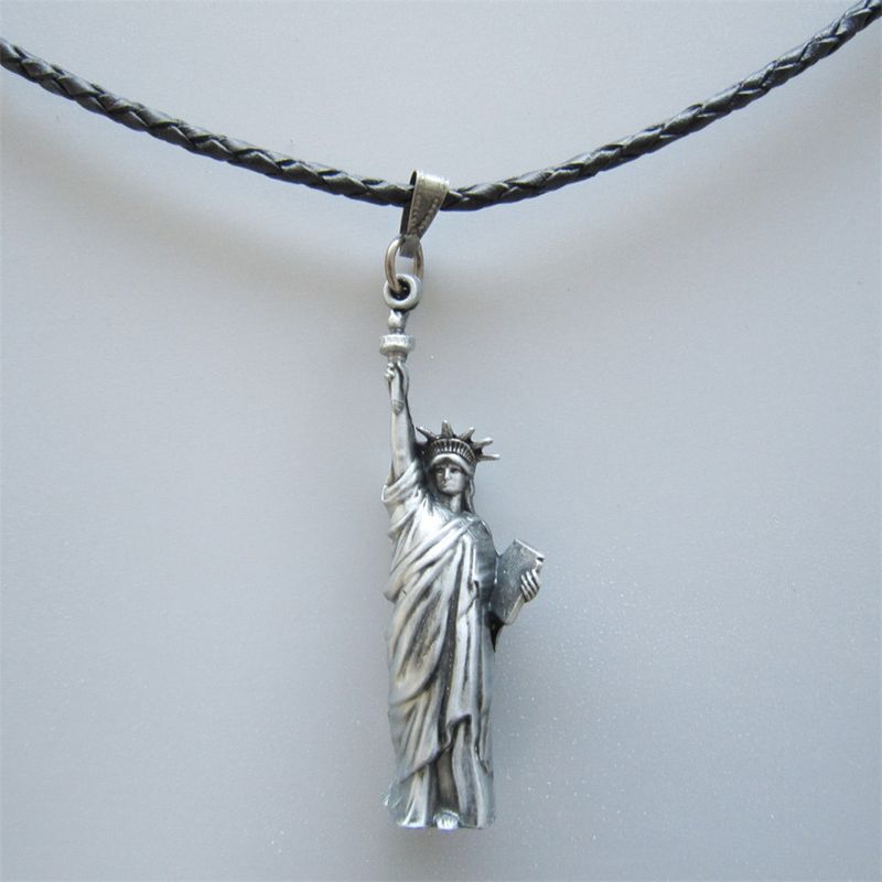 Liberty Enlightening the World Pendant Charm Braided Leather Necklace NECKLACE-3D037