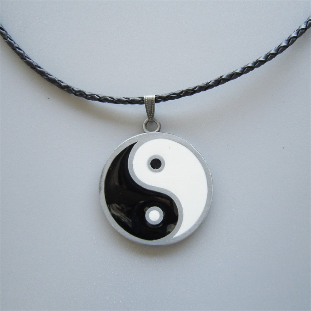 Yinyang Taiji Metal Charm Pendant Leather Necklace