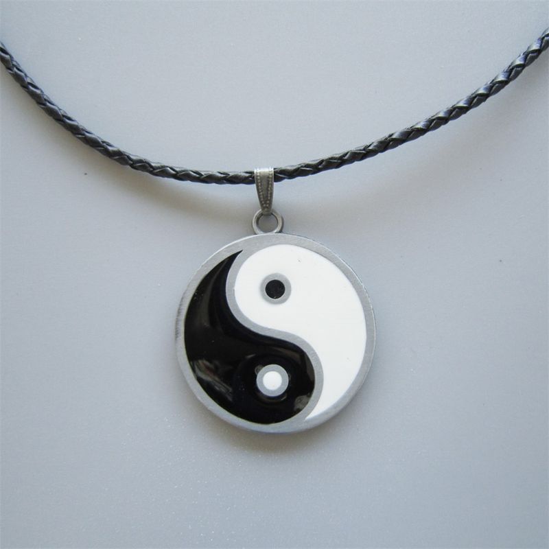 Yinyang Taiji Metal Charm Pendant Leather Necklace NECKLACE-T051