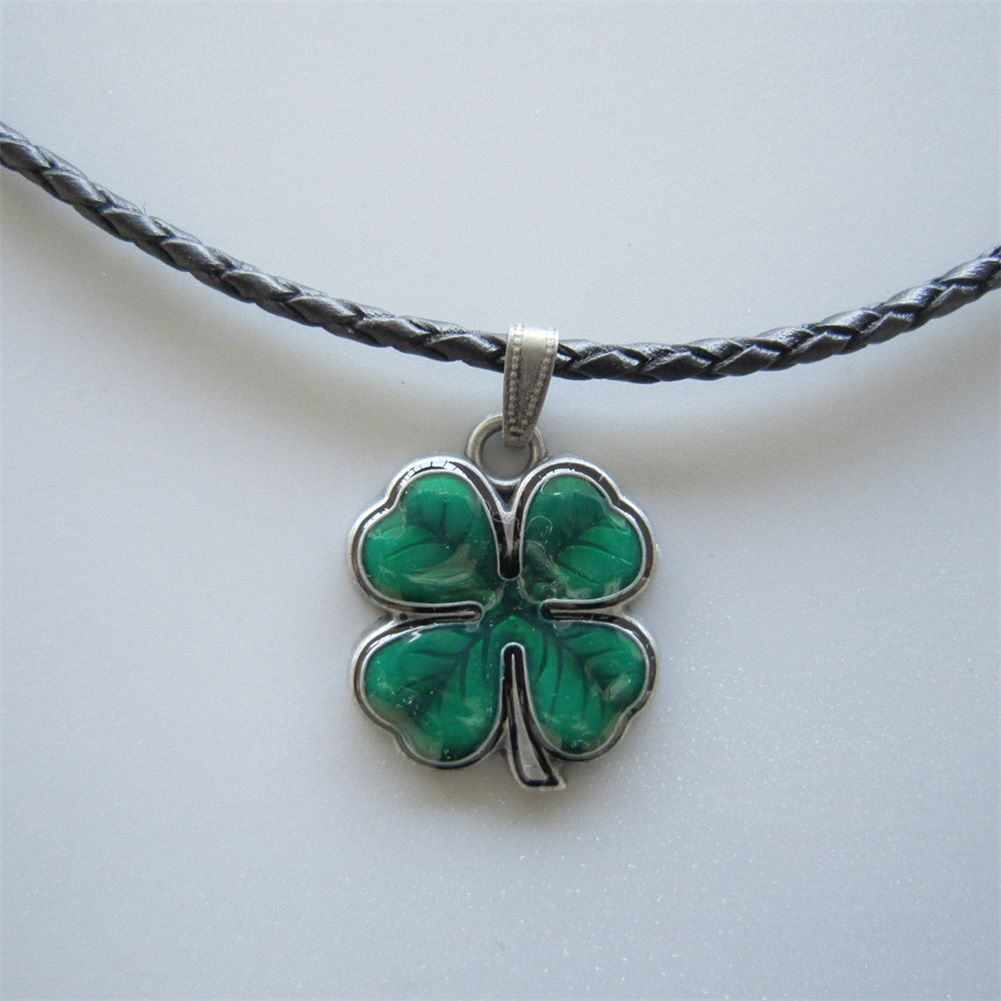 Enamel Marple Leaf Metal Lucky Charm Pendant Leather Necklace