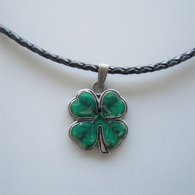 Enamel Marple Leaf Metal Lucky Charm Pendant Leather Necklace NECKLACE-T042