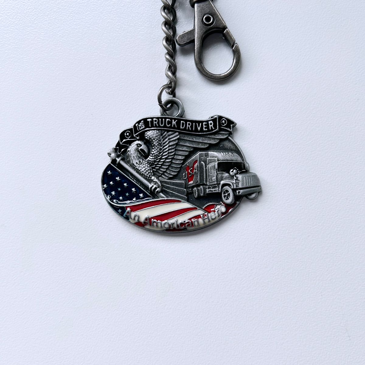 Vintage Hero Truck Driver Metal Charm Pendant Key Ring Key Chain KEYRING-3D041