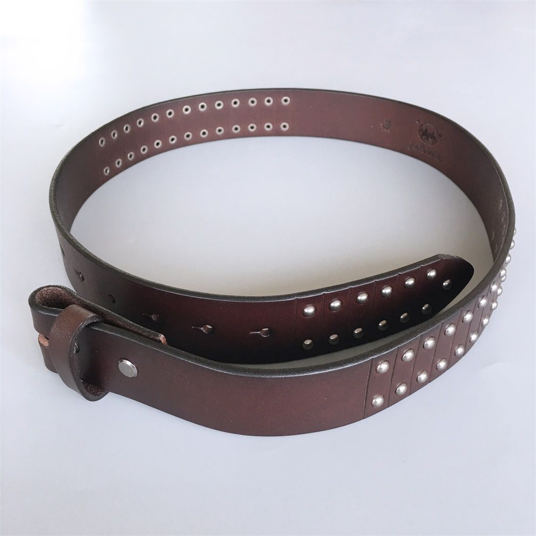 Nails Studded Dark Coffee Color Genuine Leather Belt Solid Real Leather Belt Gurtel BELT1-006BW