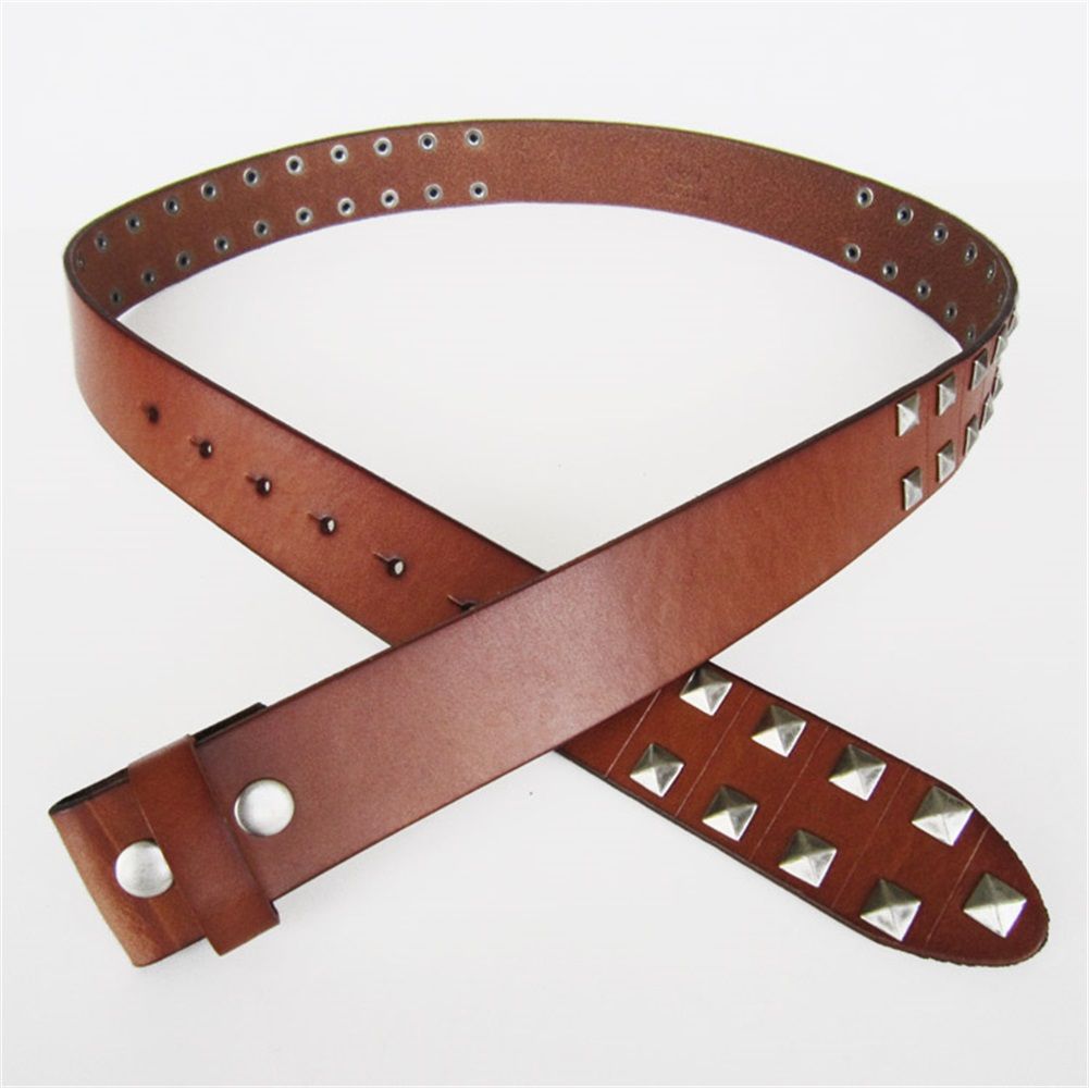 New Brown Big Studded Punk Solid Real Leather Belt Gurtel
