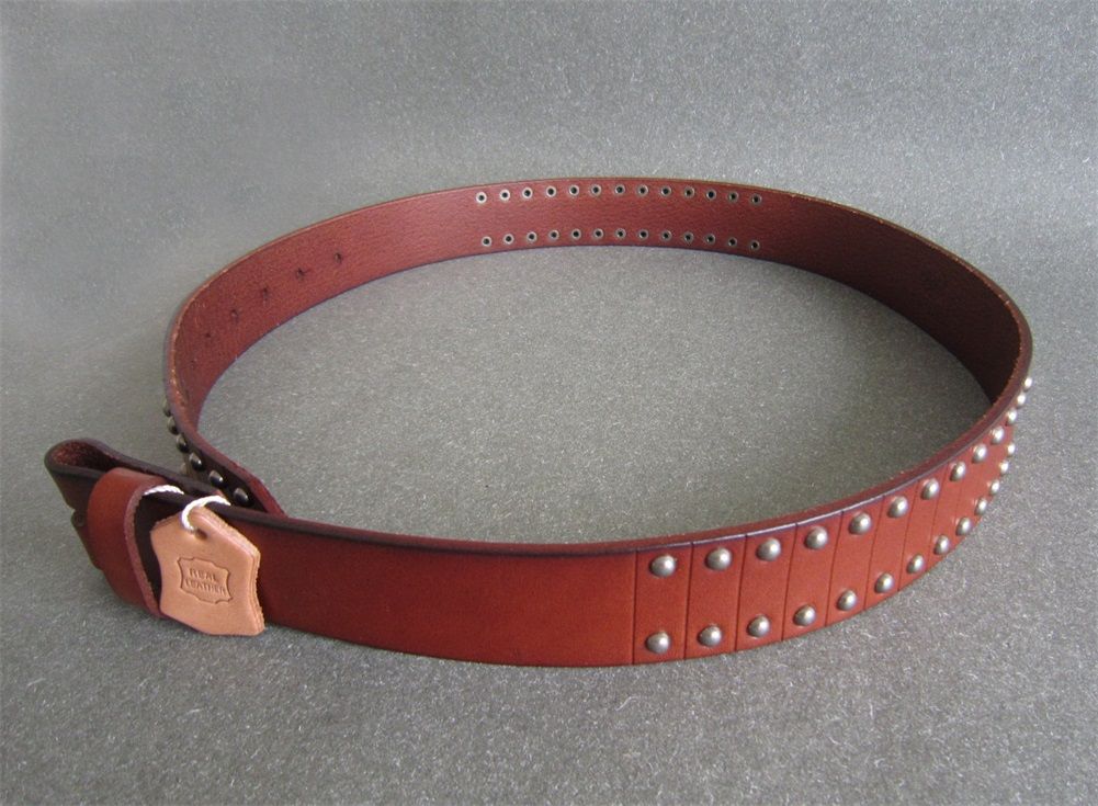 New Brown Punk Nails Studded Genuine Leather Belt Solid Real Leather Belt Snap On Belt Gurtel