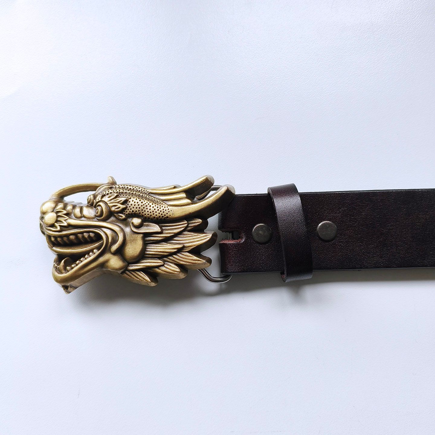 Bronze Plated Dragon Belt Buckle W Dark Coffee Color Genuine Leather Belt BELT-BW-3D056AB