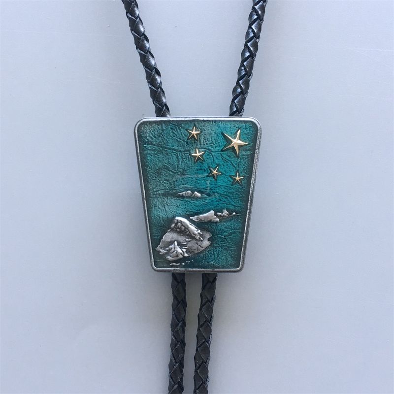 New Blue Enamel Nation Native Flag Gold Star Bolo Tie BOLOTIE-008BL