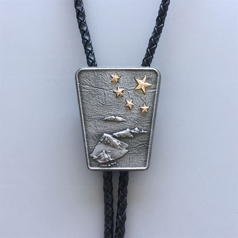 Vintage Gold Stars Flag Map Bolo Tie Leather Necklace BOLOTIE-008