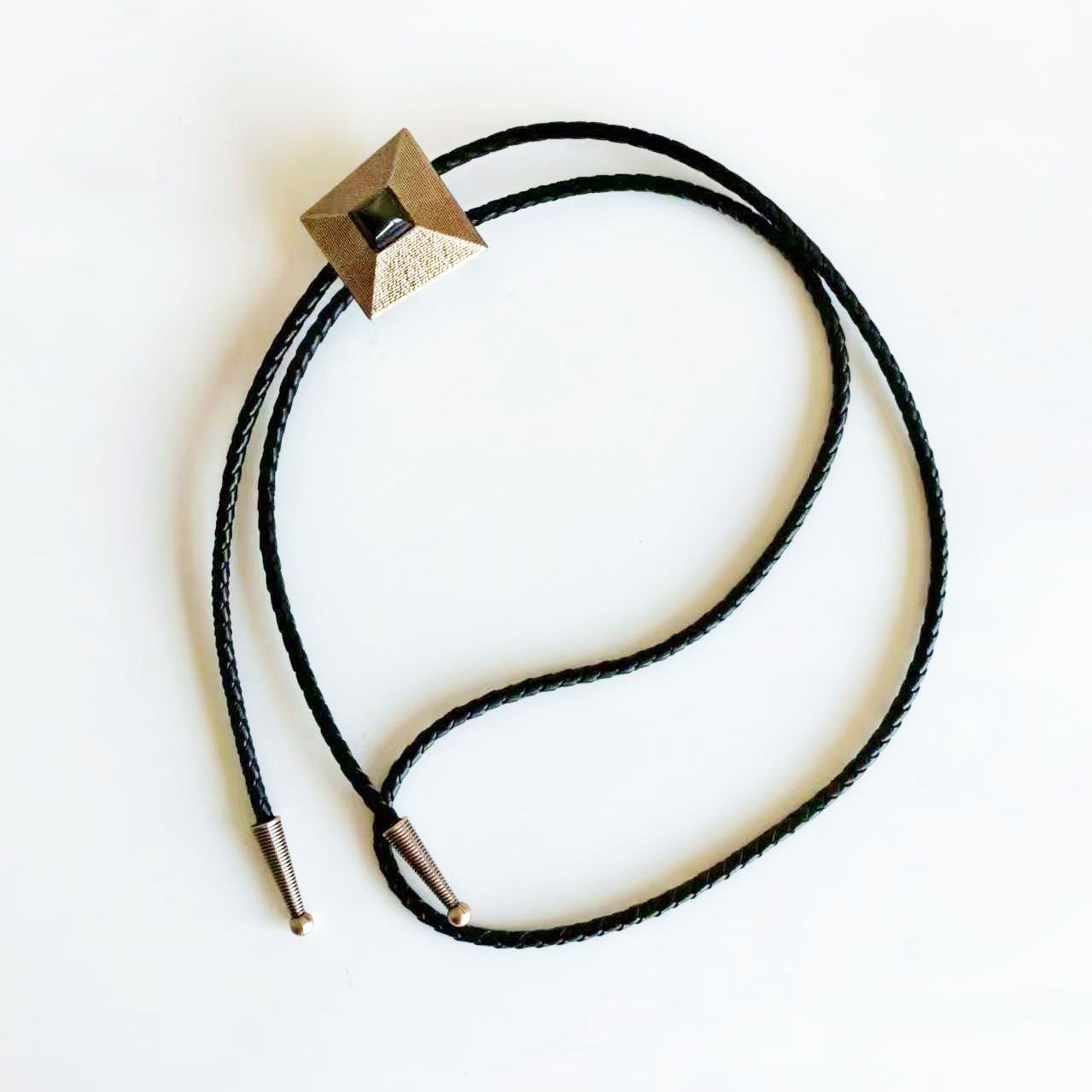 Antique Gold Plated Nature Gold Obsidian Stone Window of Pyramid Bolo Tie BOLOTIE-017B