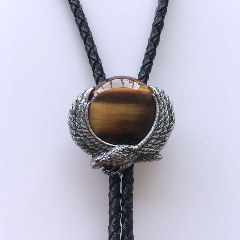 Fly Eagle W Tiger Eyes Stone Wedding Bolo Tie BOLOTIE-045
