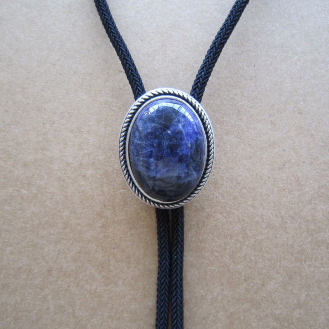 Nature Blue Plessite Stone Oval Wedding Bolo Tie Necklace BOLOTIE-037