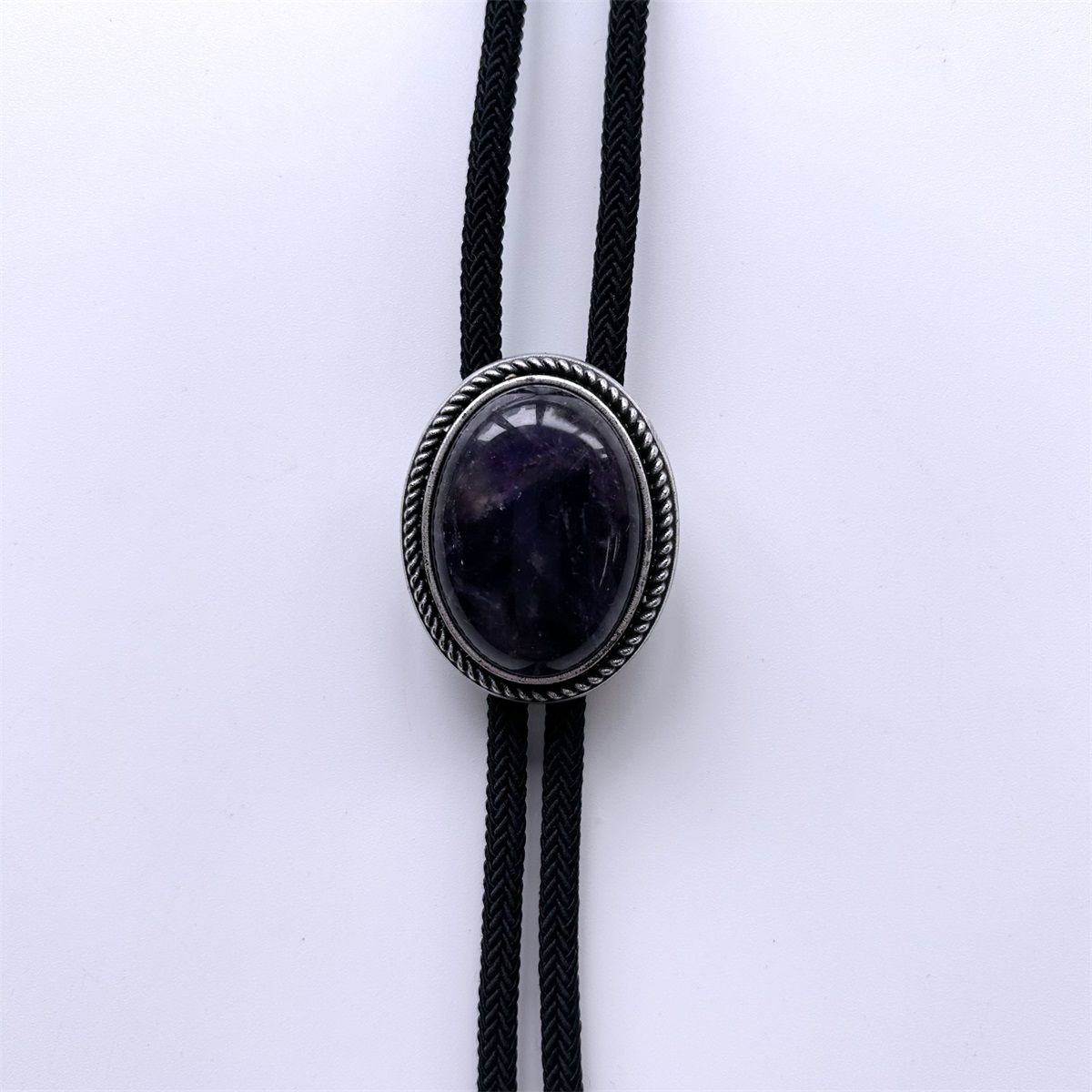 Vintage Nature Brazil Amethyst Stone Bolo Tie BOLOTIE-049