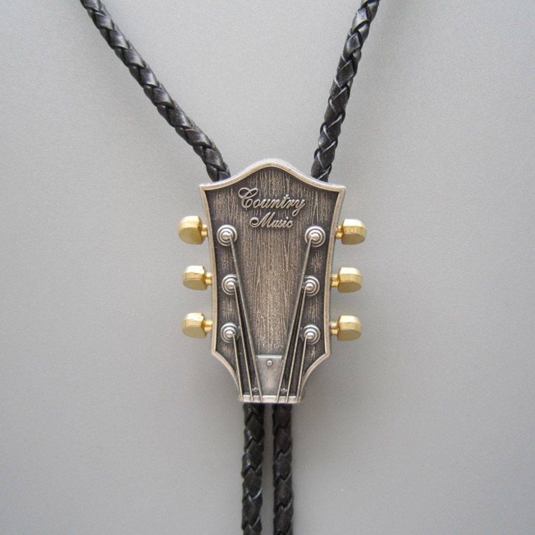 Vitnage Silver With Gold Guitar Music Western Bolo Tie Wedding BOLOTIE-MU044SL