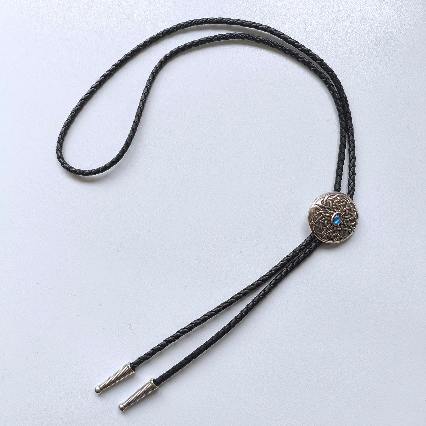 Celtic Cross Knot With Nature MoonStone Sterling Silver Bolo Tie BOLOTIE-S003