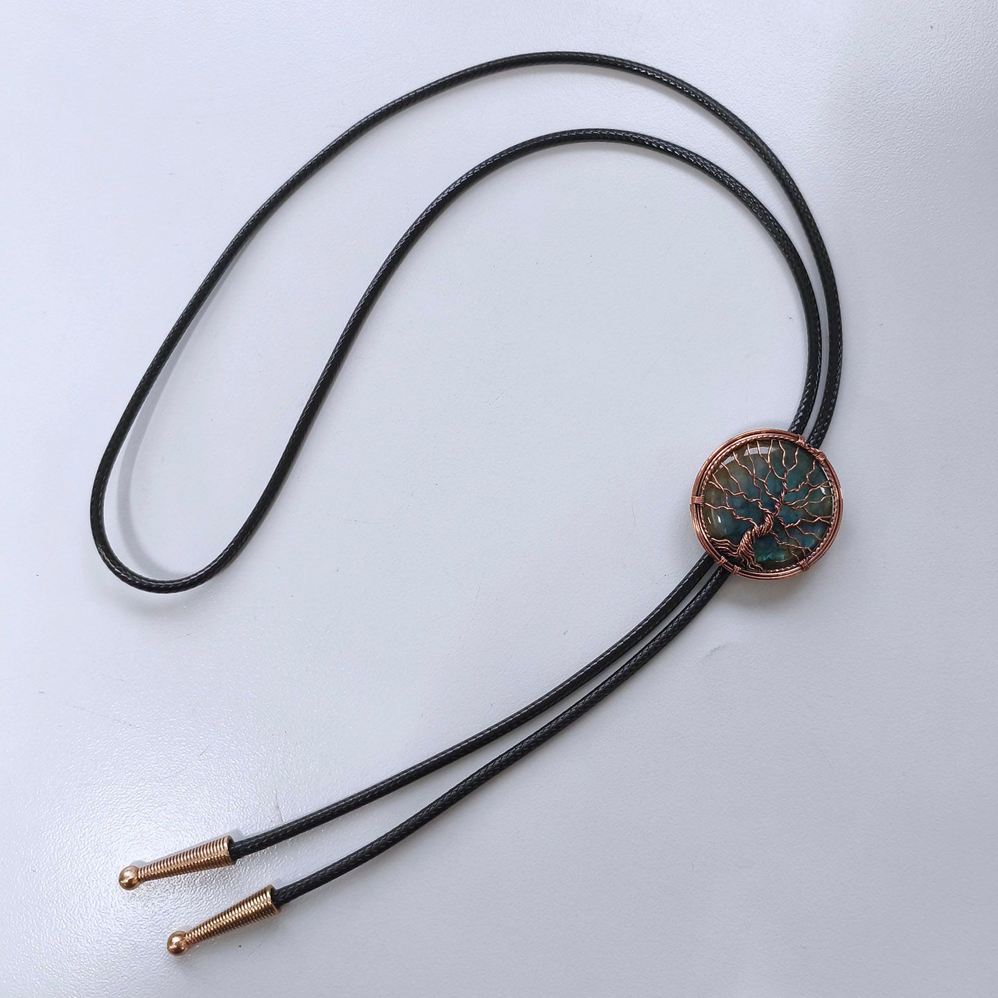 Nature Labradorite Stone Hand Made Tree Brass Bolo Tie BOLOTIE-MW001AB