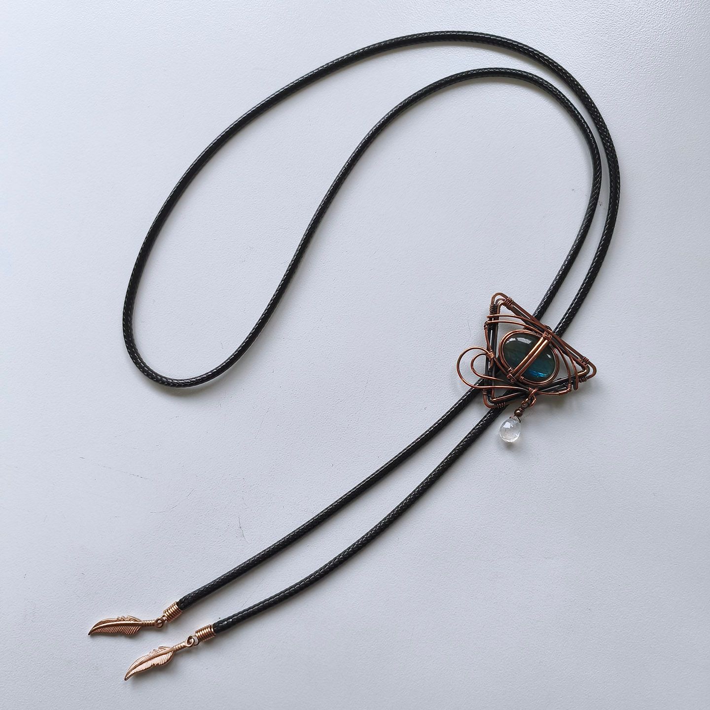 Nature Labradorite Stone Hand Made Eye Brass Bolo Tie BOLOTIE-MW010AB