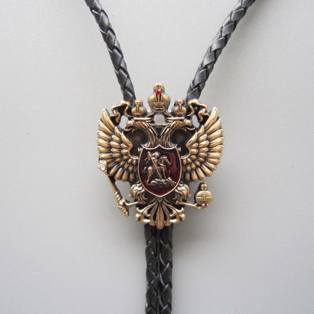Antique Gold Russian Double Headed Empire Eagle Rhinestone Wedding Bolo Tie BOLOTIE-WT041AG