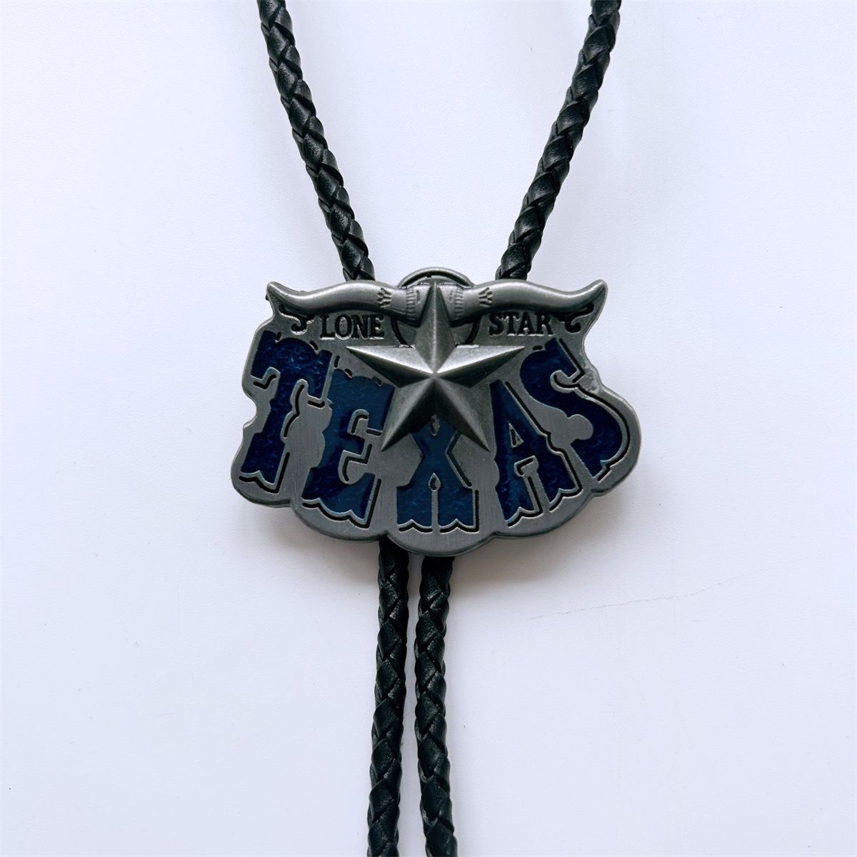 Vintage Blue Enamel Long Horn Bull Star Wedding Bolo Tie BOLOTIE-WT026BL