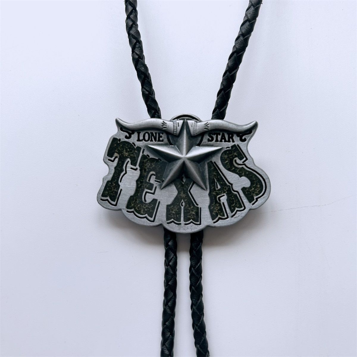 Vintage Black Enamel Long Horn Bull Star Wedding Bolo Tie BOLOTIE-WT026BK