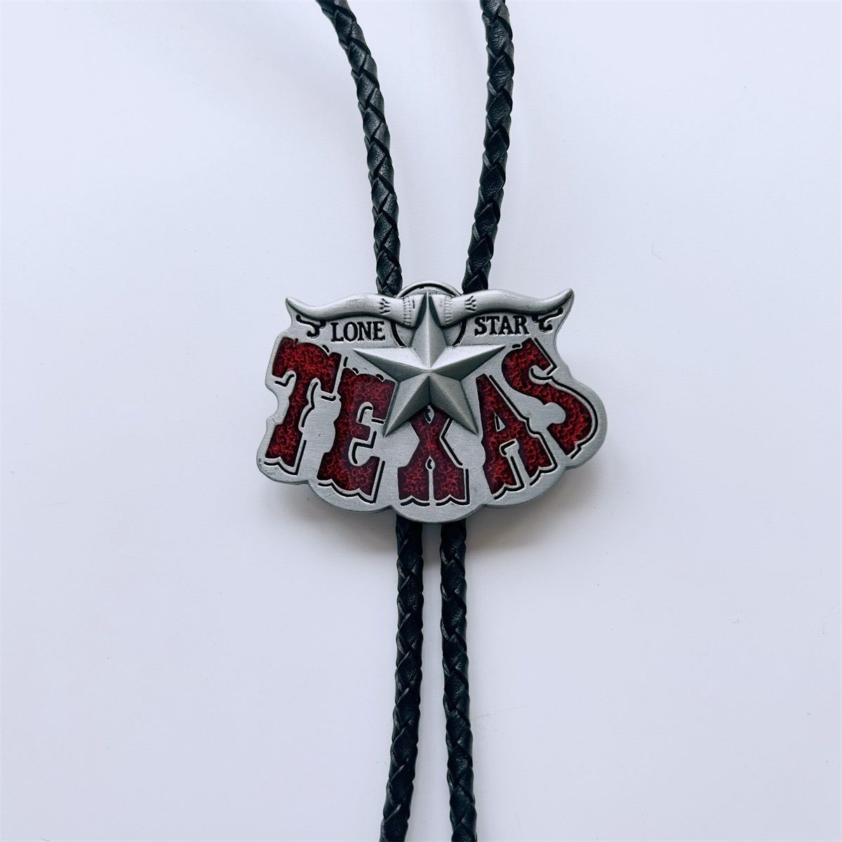 Vintage Red Enamel Long Horn Bull Star Wedding Bolo Tie BOLOTIE-WT026RD