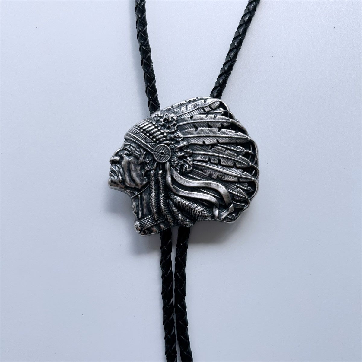 Vintage Silver Plated Western Chielf Wedding Leather Necklace Bolo Tie BOLOTIE-WT073SL