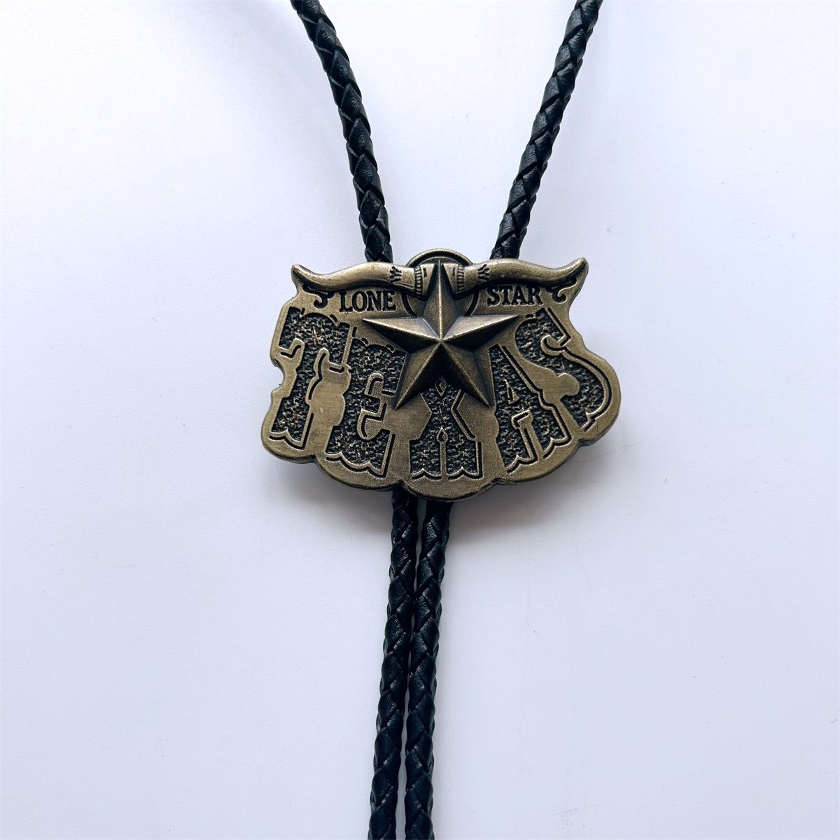 Vintage Bronze Plated Long Horn Bull Star Western Wedding Bolo Tie Leather Necklace BOLOTIE-WT026AB