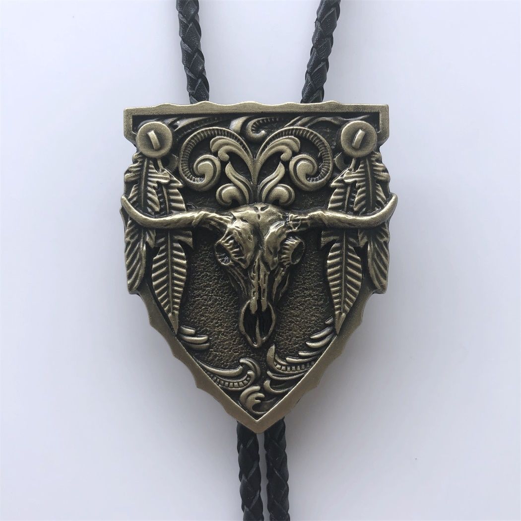 Antique Bronze Longhorn Bull Western Bolo Tie Necklace BOLOTIE-WT076AB