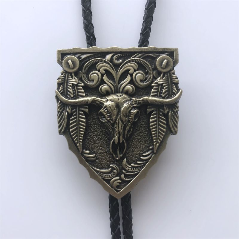 Antique Bronze Longhorn Bull Western Bolo Tie Necklace BOLOTIE-WT076AB