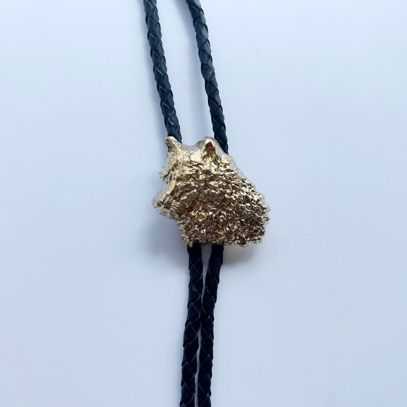 Gold Plated Western Wolf Bolo Tie Wedding BOLOTIE-WT139GD