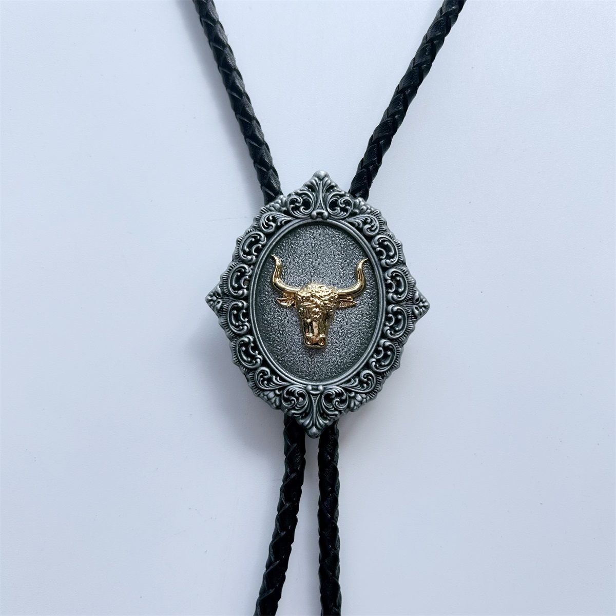 Antique Silver With Gold Western Bull Bolo Tie Wedding BOLOTIE-WT130