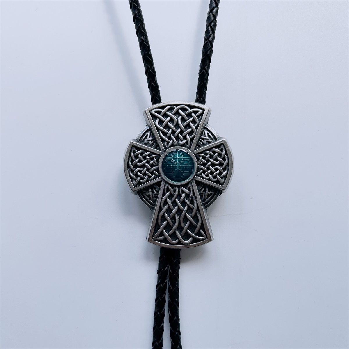 Vintage Silver Plated Celtic Blue Enamel Cross Knot Wedding Bolo Tie