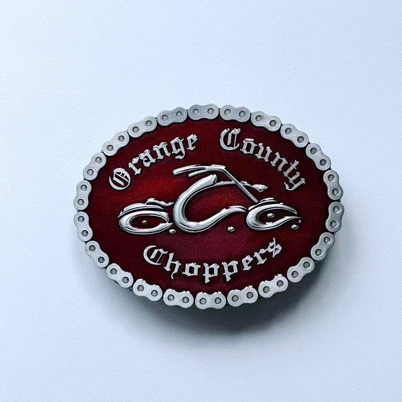 Vintage Chain Oval Belt Buckle BUCKLE-AT027RD Red Enamel