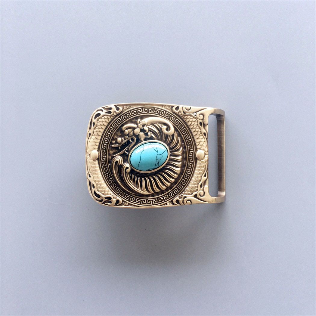 Western Dragon Solid Brass Rectangle Belt Buckle BUCKLE-BT001