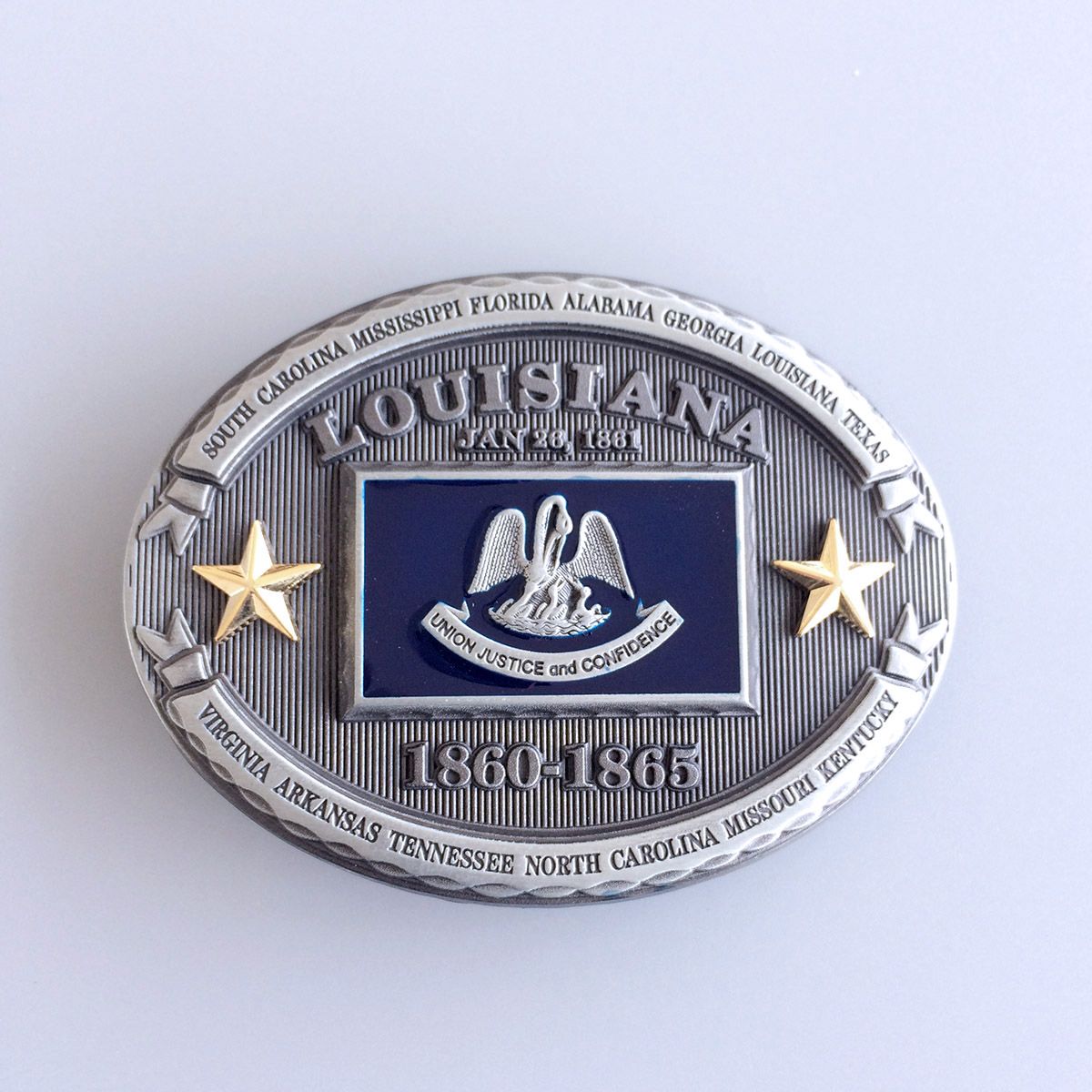 Vintage Oval Louisiana State Flag Belt Buckle Gurtelschnalle Boucle de ceinture FG021