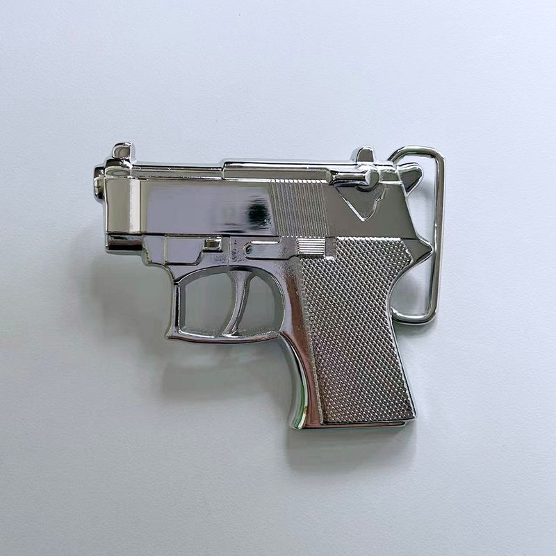 Bright Silver 3D Cut Out Small Hand Gun Belt Buckle BUCKLE-GU017BR