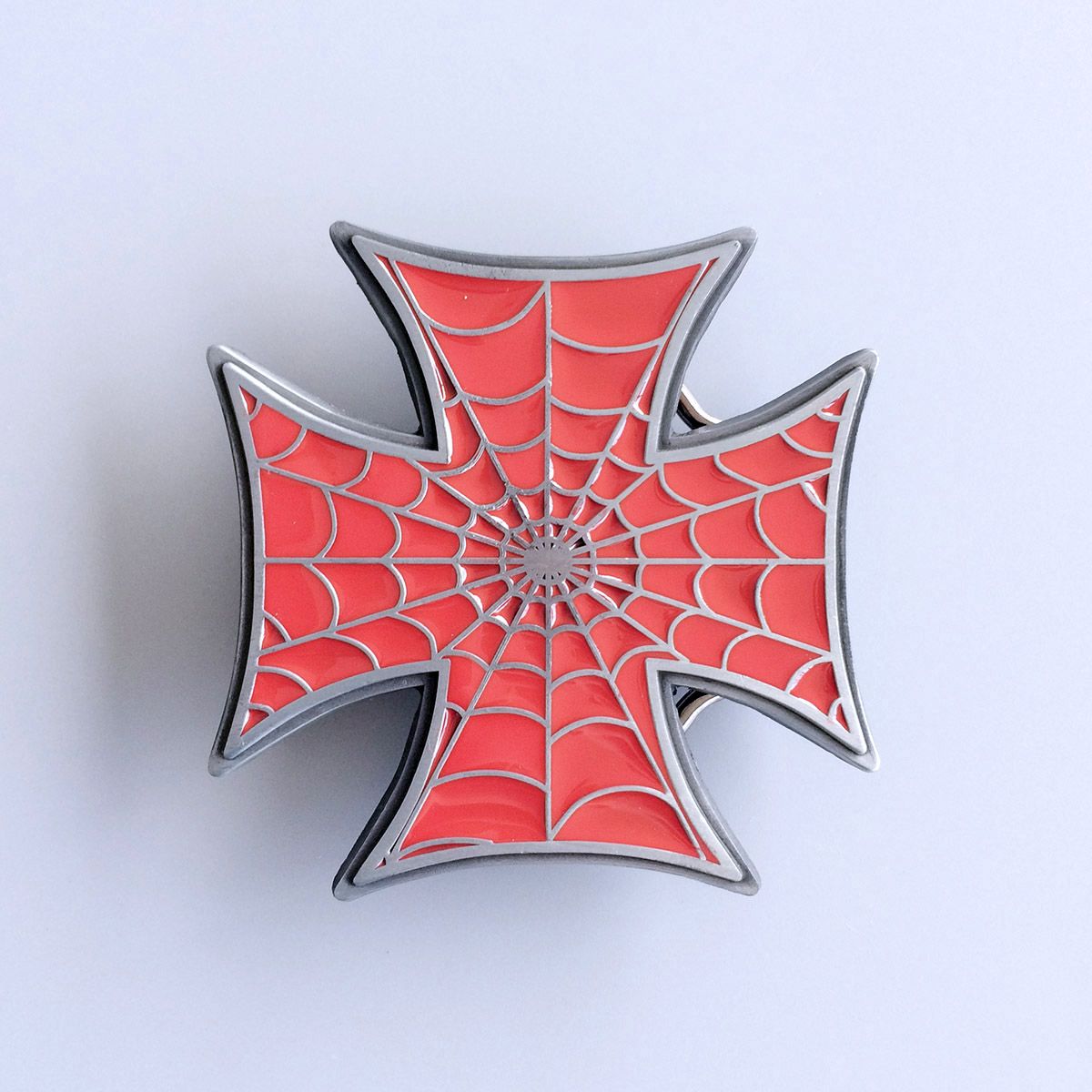 Red Enamel Cross Spider Web Belt Buckle Gurtelschnalle Boucle de ceinture OC022