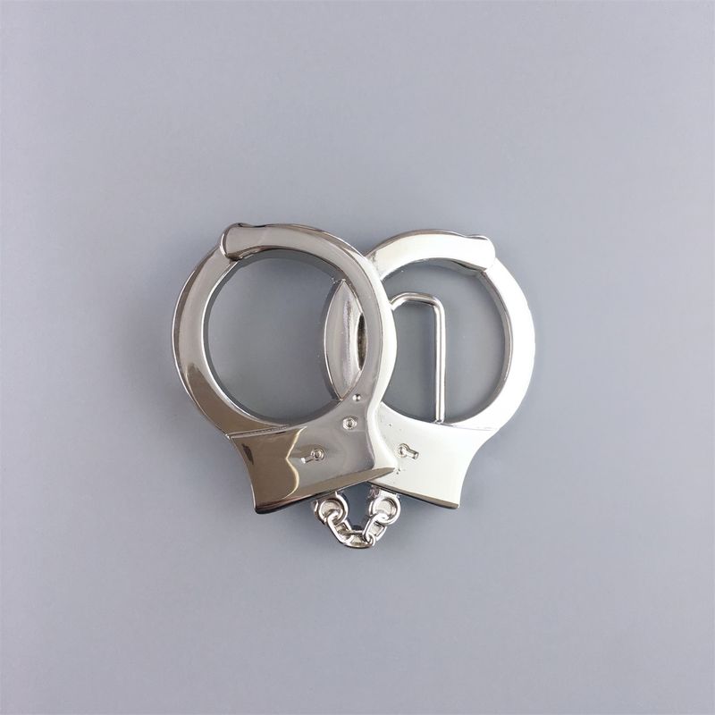 Bright Silver 3D Cut Out Handcuffs Sculpting Belt Buckle BUCKLE-T054