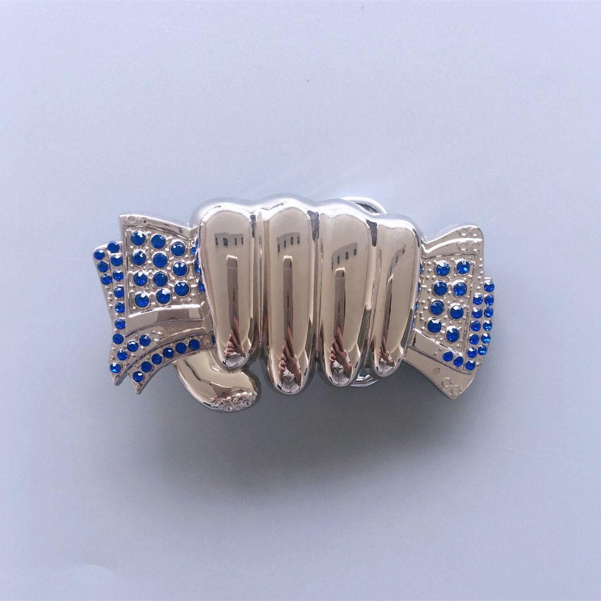 Fist Hand Full of Cash Blue Rhinestones Belt Buckle BUCKLE-T085BL
