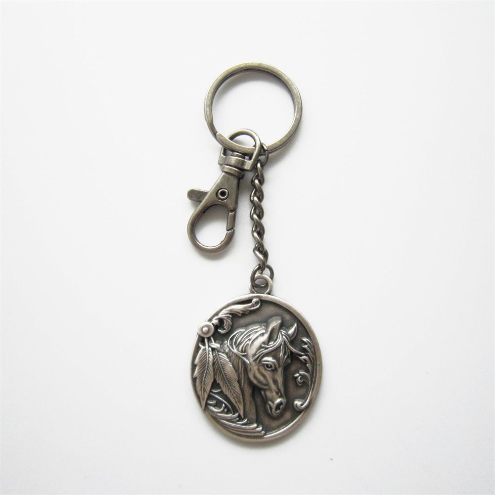 Vintage Silver Plated Horse Oval Metal Pendant Charm Key Ring Key Chain KEYRING-WT057SL