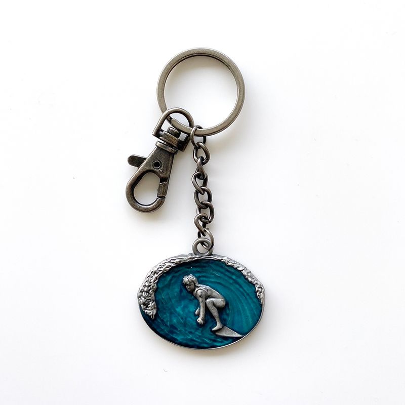 Vintage Surfer Surfing Surfboard Metal Charm Pendant Key Ring Key Chains KEYRING-3D034