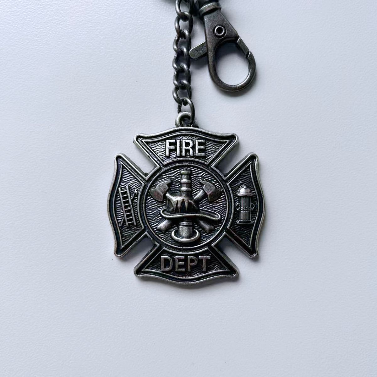 Vintage Silver Plated Firemen Firefighter Fire Dept Charm Key Ring Key Chain KEYRING-OC010SL
