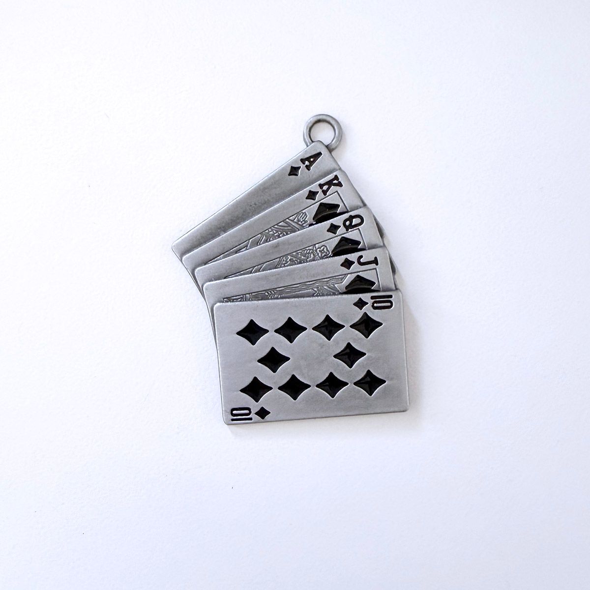 Vintage Black Enamel Casino Lucky Metal Charm Pendant